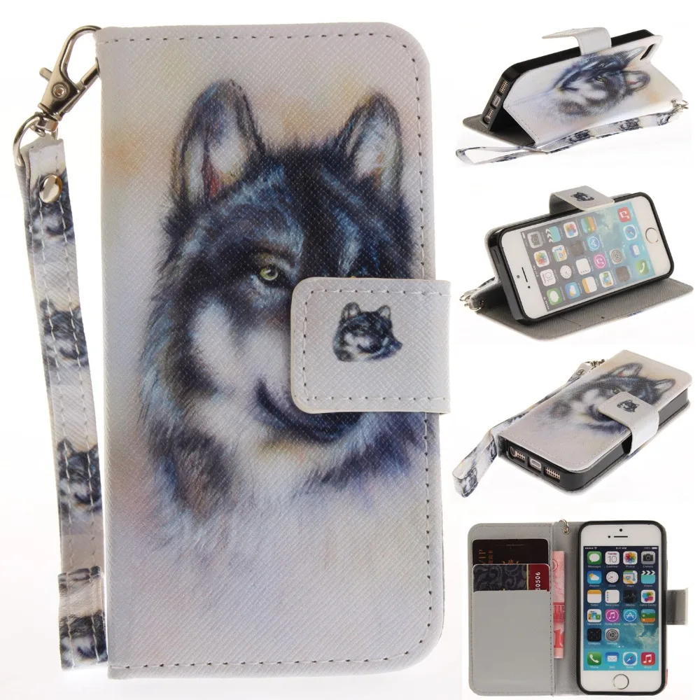 Модный флип чехол для iphone 5S iphone5 кожаный с изображением волка 5 SE защитный