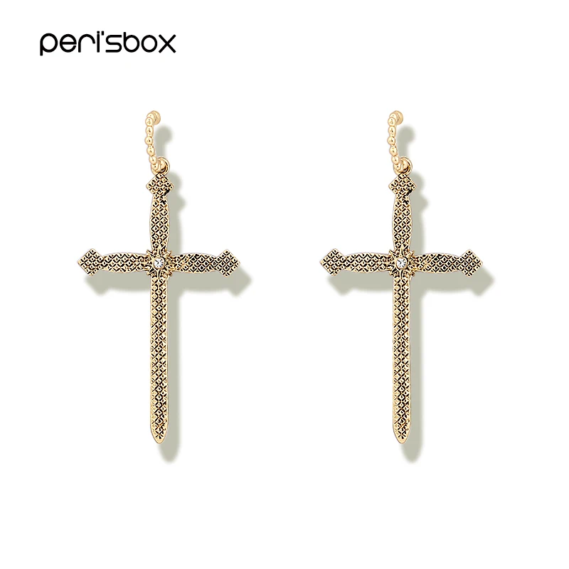 Серьги кольца с крестиком Peri'sBox золотистые хрустальные серьги в стиле барокко