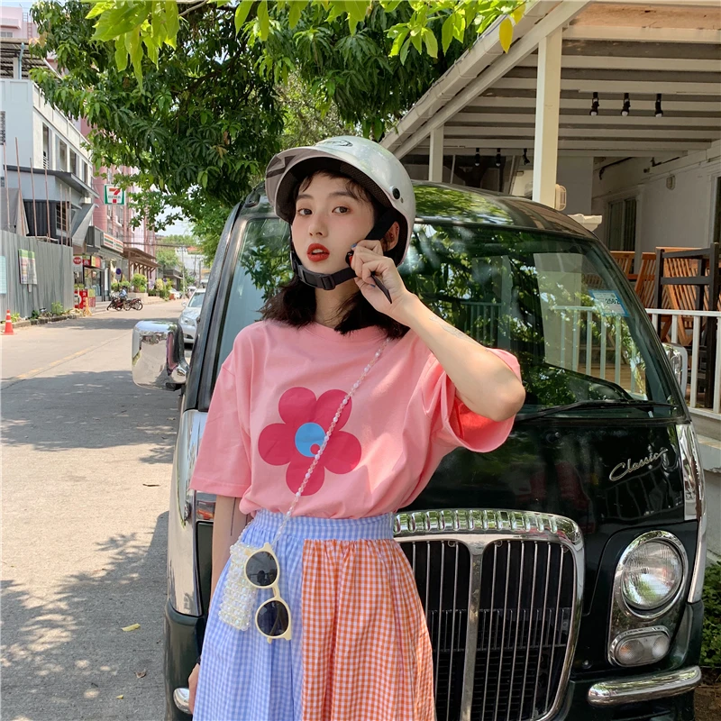 Высокая талия лоскутное блок контрастный карамельный цвет полосатый Boho Kawaii милая Лолита Mori девушка Корейская длинная юбка миди Маргаритка/Топ/рубашка