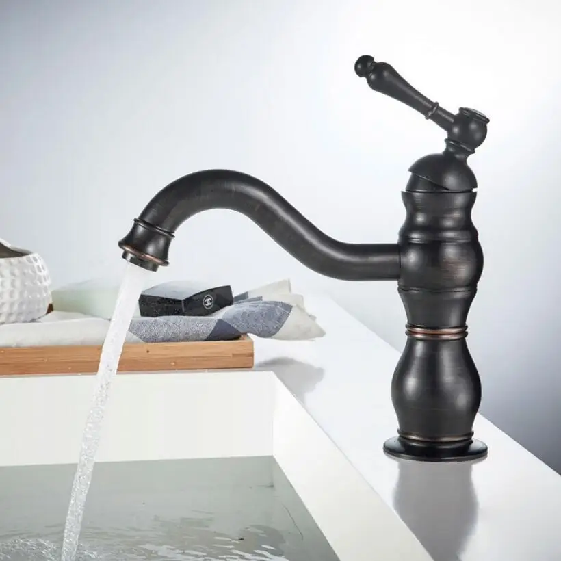 

Bathroom Basin Faucets Retro Faucet black Finish Hot & Cold Brass Basin Sink Faucet Single Handle with Single hole Faucet D40