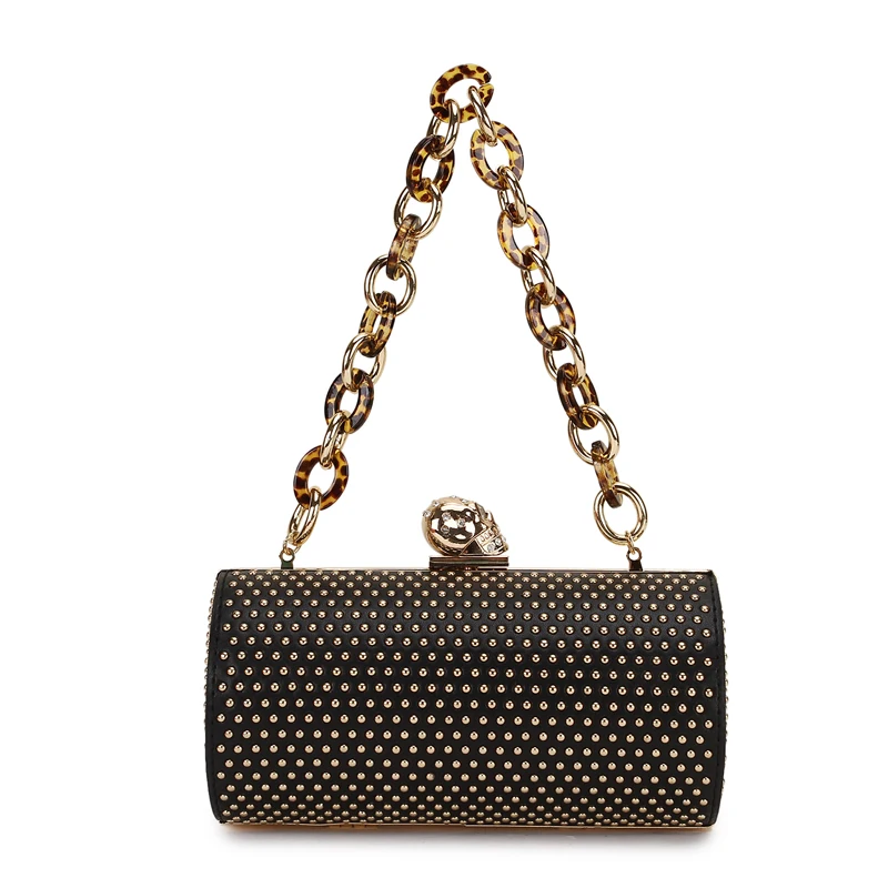 

Модная Ослепительная женская сумка-клатч в стиле панк из искусственной кожи с заклепками и акриловой цепочкой, вечерняя сумка, женская сумк...