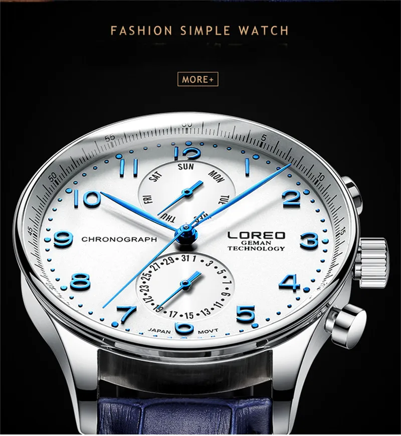

LOREO Gold Black Dial Business Men Classic Design Leather Watchband Waterproof Quartz Watch Watches montre homme dropshipping