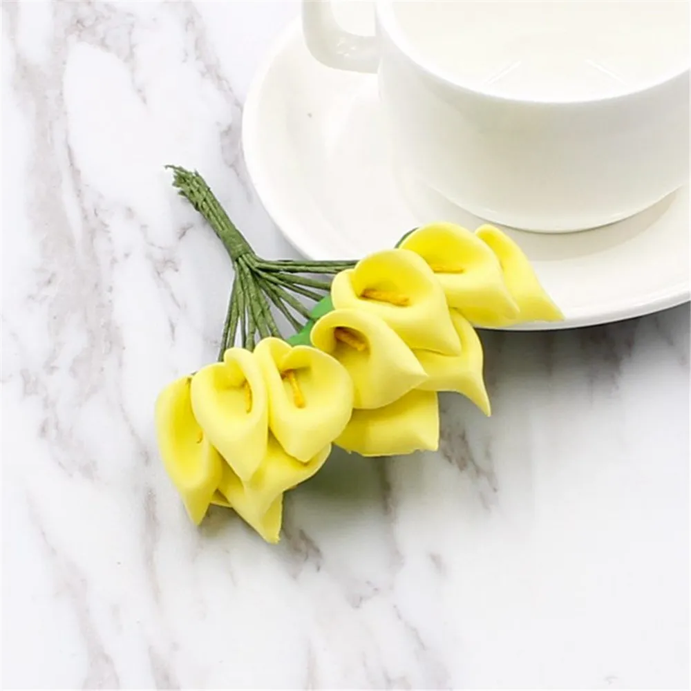 yellow 1pcs12 арахнида растение букет пена ПЭ искусственный мини-лилия свадебное оформление букета коллаж DIY цветок - Цвет: yellow