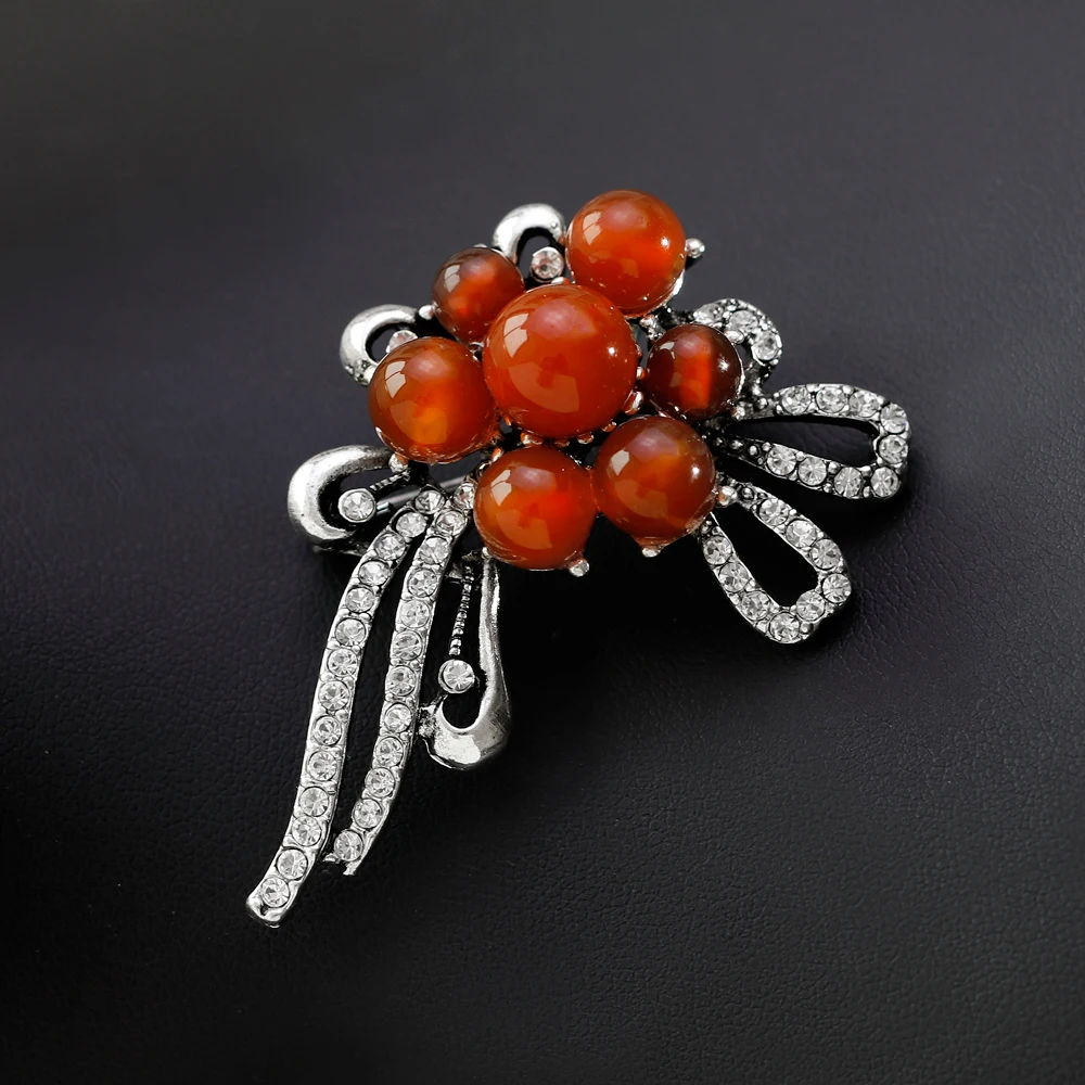 Новинка 2018 модная красная брошь из натурального камня Винтажная в виде листьев