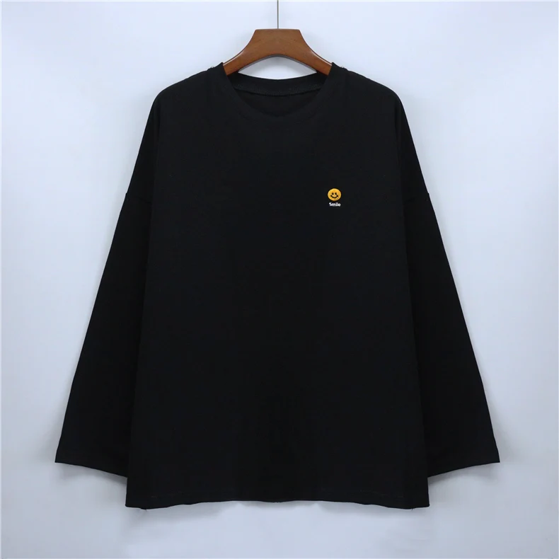 1335black Женские футболки с длинным рукавом, свободные, Harajuku, мягкие, с вышивкой, в полоску, шикарные, женские, корейский стиль, Kawaii, Повседневная футболка, модные футболки - Цвет: 1335black