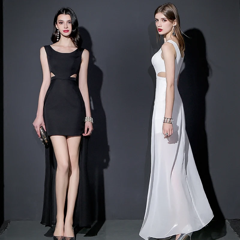 He's Bride Sexy Elegant Sleeveless Above Knee Mini Short Cocktail Dresses Black White Custom Party Dress Vestido De Coctel | Свадьбы и