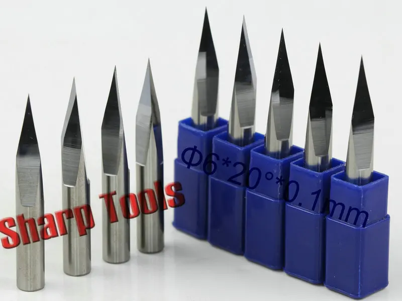 

6x 0.1mm 20 Degree 3-Face Flat Bottom Carbide PCB Engraving Bits Cutters for Wood/Metal/Stone, CNC Engraving Router Tools Bits