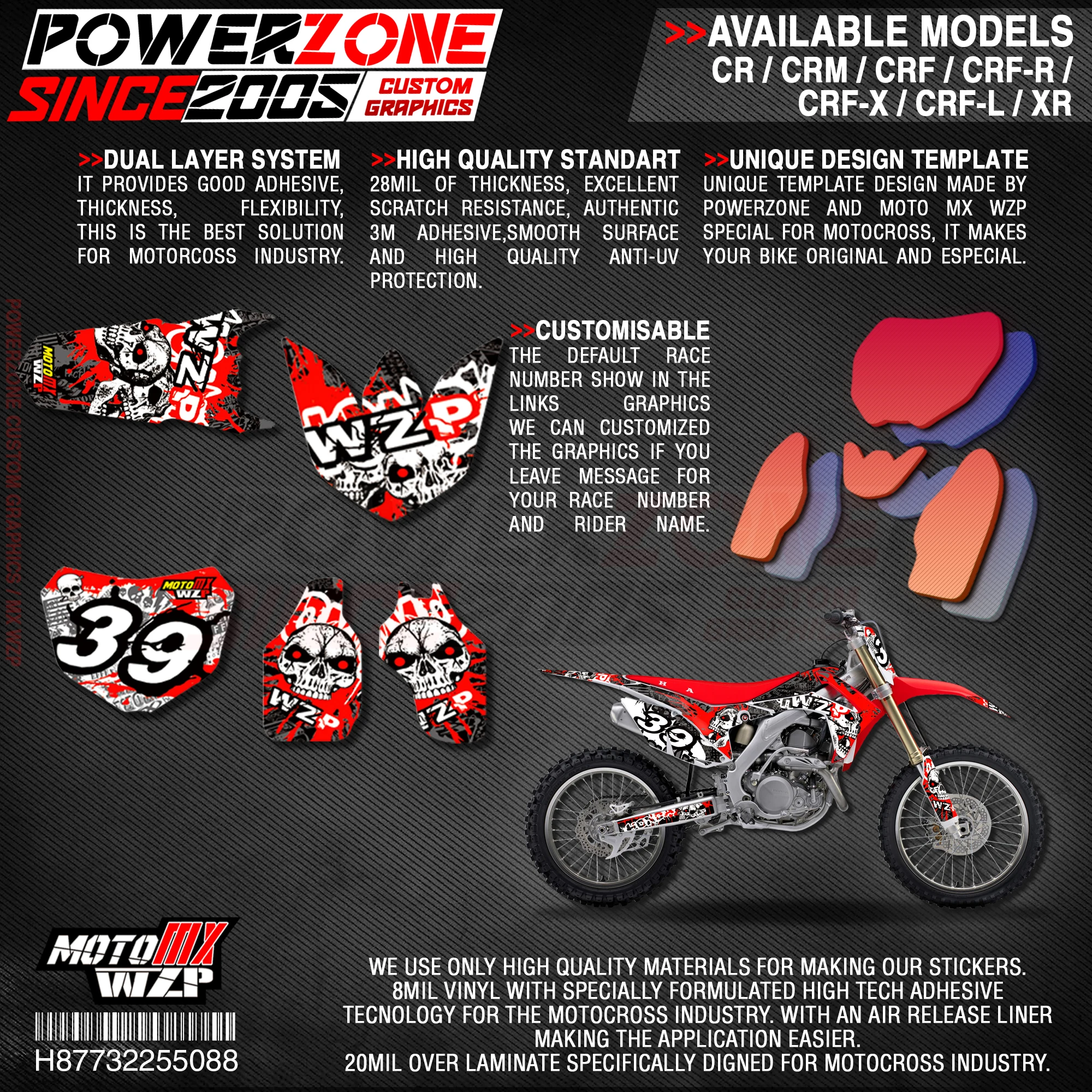 Персонализированные графические фоны PowerZone Team наклейки 3M Набор наклеек для HONDA