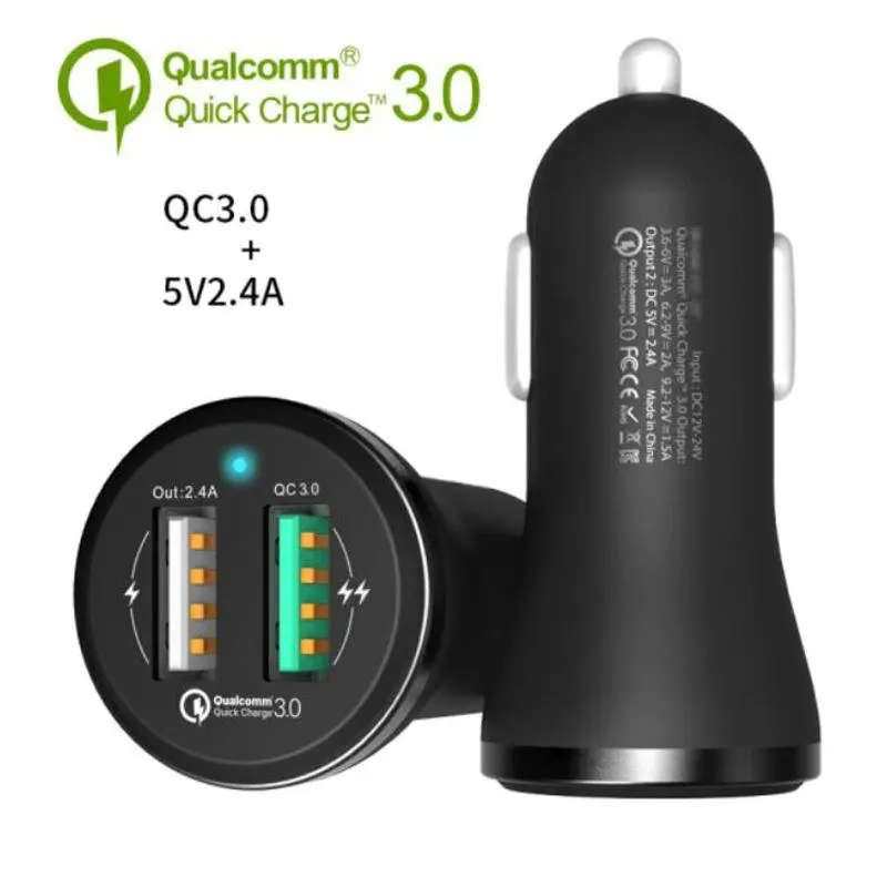 Автомобильное зарядное устройство Qualcomm 3 0 с двумя USB портами быстрое для Samsung Xiaomi
