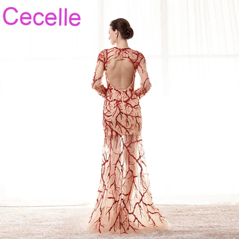 Красное шампанское Русалка Длинные вечерние платья 2019 с длинным рукавом