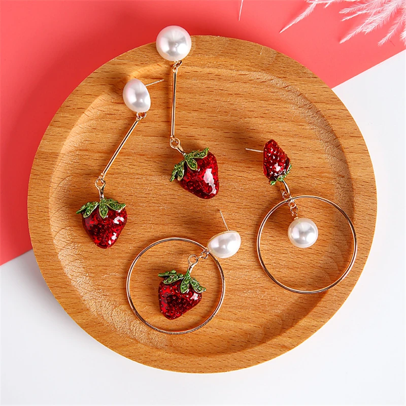Дорин коробка Новинки для женщин Мода Клубника Серьги-гвоздики фрукты форме