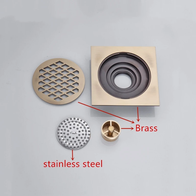 Drains Euro Style Antique Brass Bathroom Shower 15*15cm Floor Drain Wire Strainer Art Carved Cover Waste | Обустройство дома