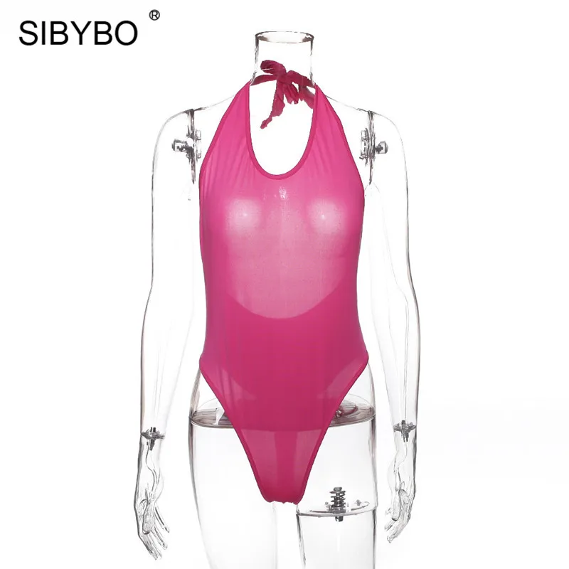 As Shown Sibybo, Холтер, открытая спина, летнее Женское боди без рукавов, v-образный вырез, обтягивающий сексуальный комбинезон, женская пляжная одежда, повседневный боди, топы для девушек - Цвет: As Shown
