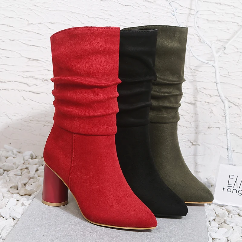 2019 женские ботильоны на высоком квадратном каблуке 8 см замшевые зеленые ботинки
