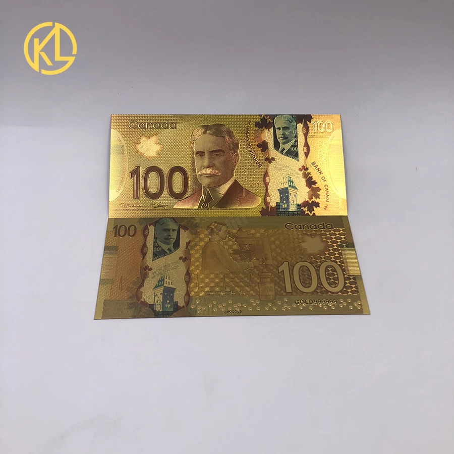 1000 xunique валюты банка, канадский сувенир банкнот 100 канадский долларовые банкноты из золотой фольги Пластик Билл Примечание для коллекции