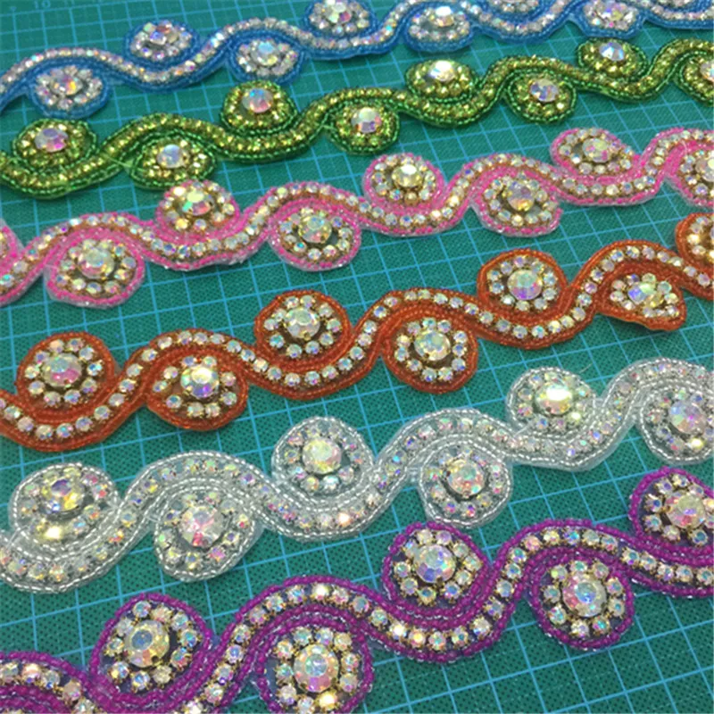 

4.5meters DIY Rhinestone Trim Crystal Chain Beaded Applique Sew/Iron on hox fix Bridal Dress