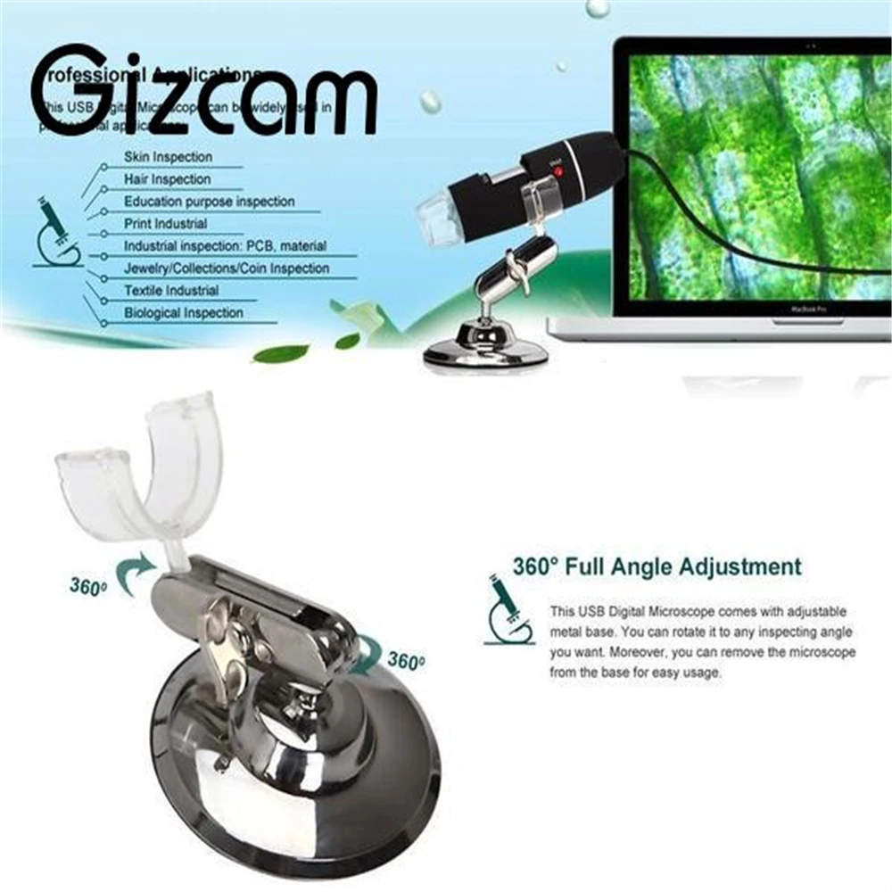 Портативный цифровой микроскоп Gizcam HD 2MP 1000X 8LED USB зум эндоскоп подставка для