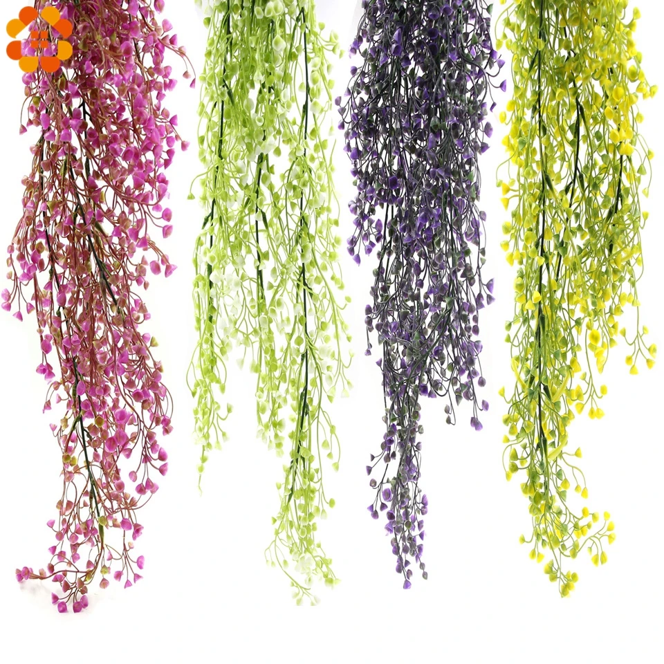 1PC DIY Green Purple Artificial Plant Plastic Rattan Hanging Wall Flower Wedding Party Fake Vine Home Decoration | Дом и сад