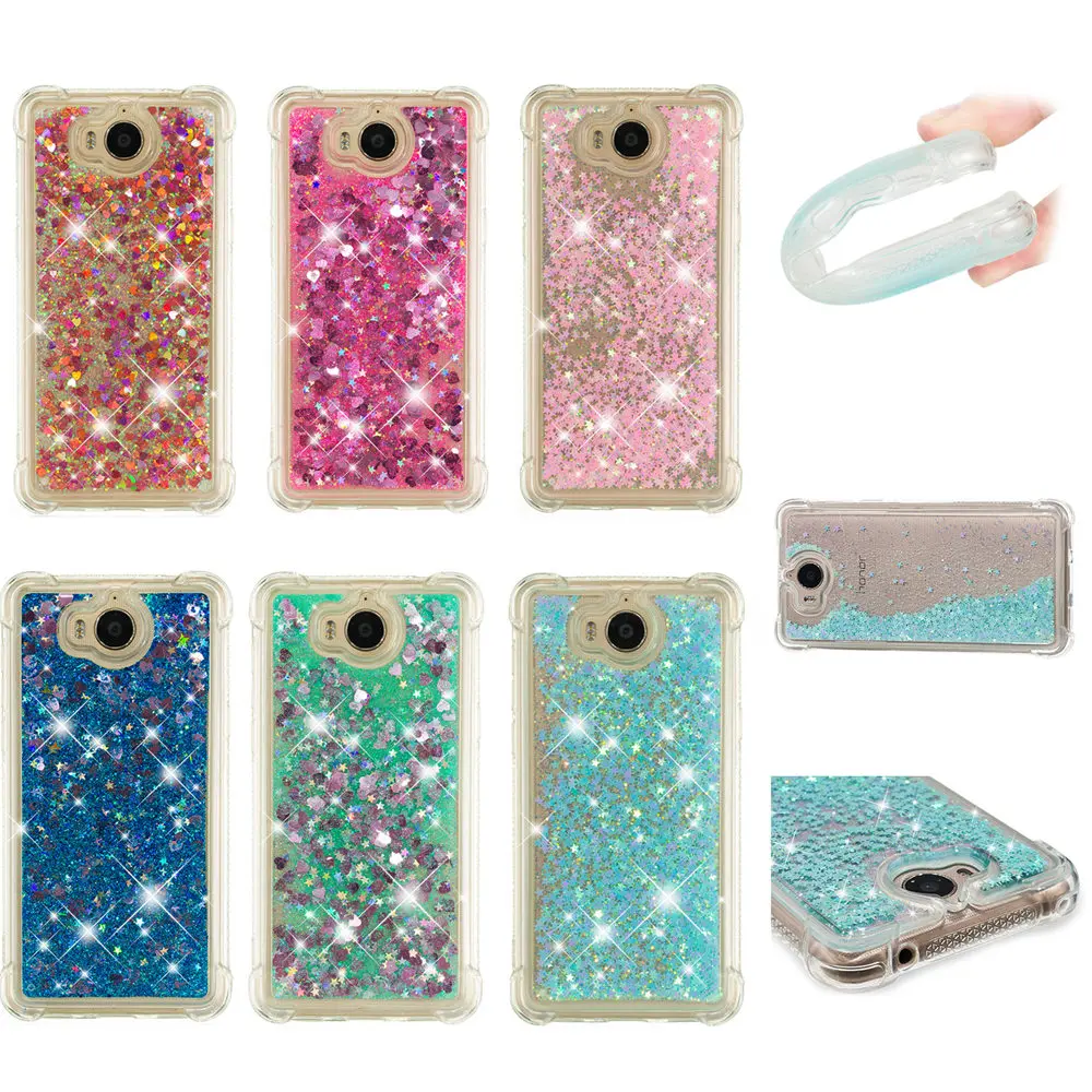 Glitter Stars Cover for Huawei Y5 2017 III MYA L22 Dynamic Liquid Quicksand Soft TPU Back Case Y 5 MYA-L22 |