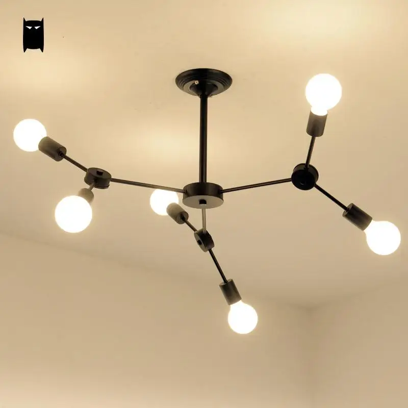 Потолочный светильник в скандинавском стиле черная кованая ветвь ДНК