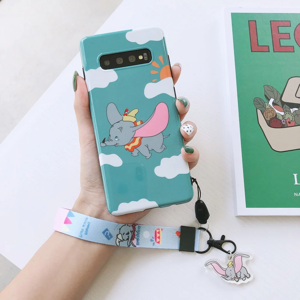 Мультяшный милый чехол для Dumbo S10 Plus, мягкий чехол для телефона s, для samsung Galaxy S9 plus, S8, note 10 plus, 9, 8, чехол+ Кристальный подвесной ремень