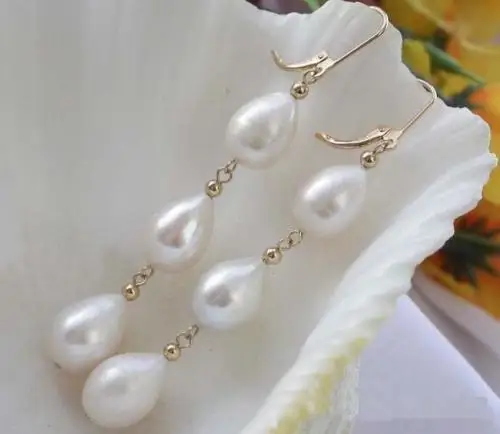 

PERFECT 9x12mm AAA+ drop white south sea pearl earring 14k/20
