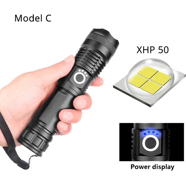 Model C 3000лм Ультра мощный XHP70.2 светодиодный фонарик XHP50 USB Перезаряжаемый фонарь с зумом 18650 26650 охотничий фонарь Алюминиевые фонари - Испускаемый цвет: Model C