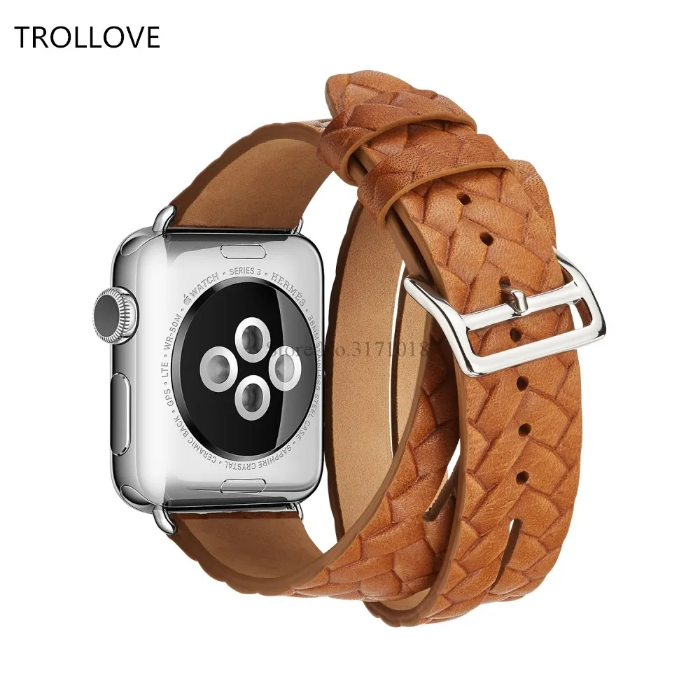 Новый плетеный кожаный ремешок с двойной пряжкой для Apple Watch 38 мм 42 44 часов серии 4 3
