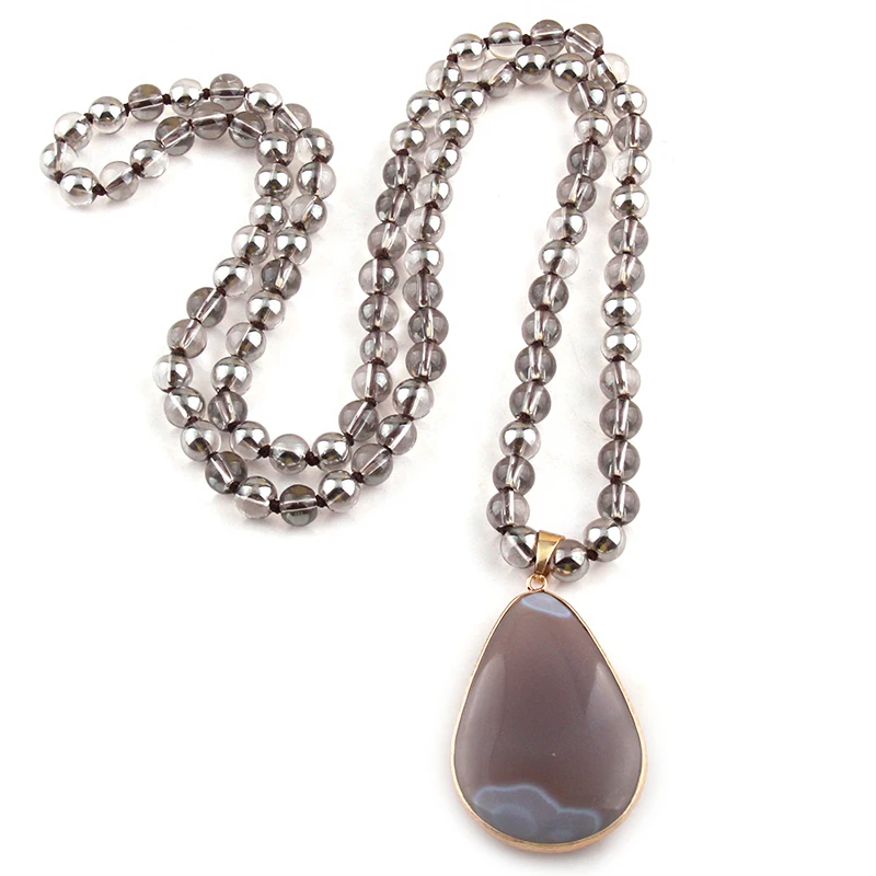 

Бесплатная доставка, модные богемные этнические ювелирные изделия, 8 мм, стеклянные подвески с узлом, ожерелье с подвеской