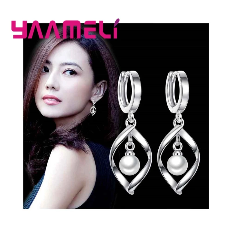 

High-End Real 925 Sterling Silver Trendy Spiral Pearls Dangle Earrings For Women Ladies Wedding Engagement Accessories