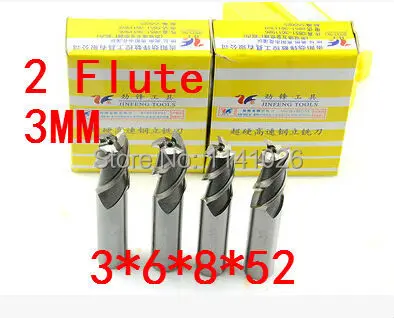 

High Quality 10pcs End Mill 3mm Two 2 Flute HSS & Aluminium End Mill Cutter CNC Bit, Milling tools,3*6*8*52mm