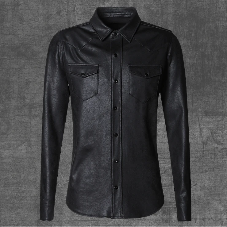 Новый Для мужчин Костюмы Повседневное Slim Fit длинные рукава Кожа рубашка