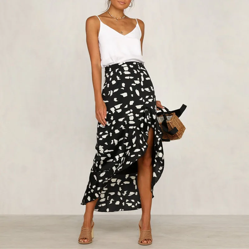 Женская юбка в горошек Ursohot длинная с высокой талией Пляжная уличная стиле бохо