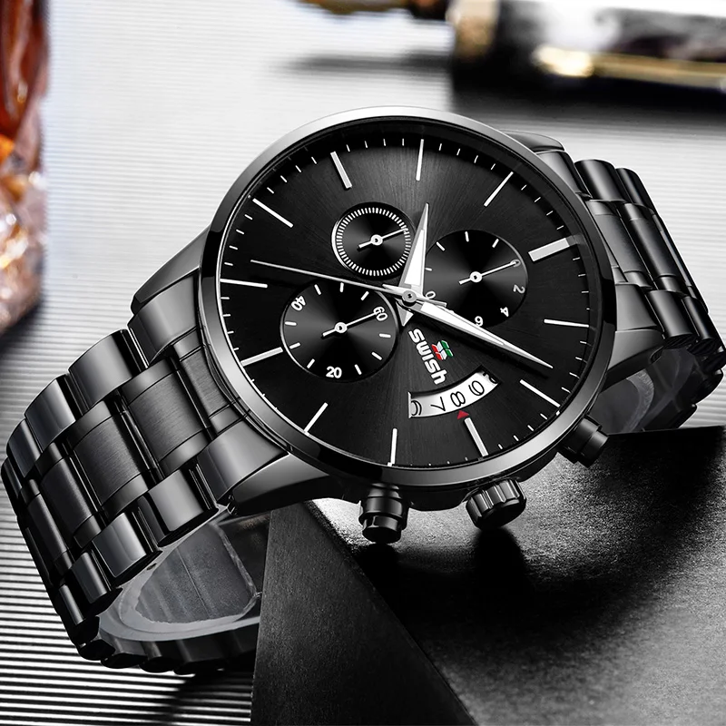 Мужские водонепроницаемые часы из нержавеющей стали SWISH 2020 многофункциональные