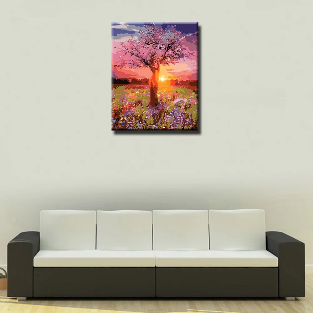 Картина для рисования по номерам &quotженщина пейзаж с деревом&quot закат красивое