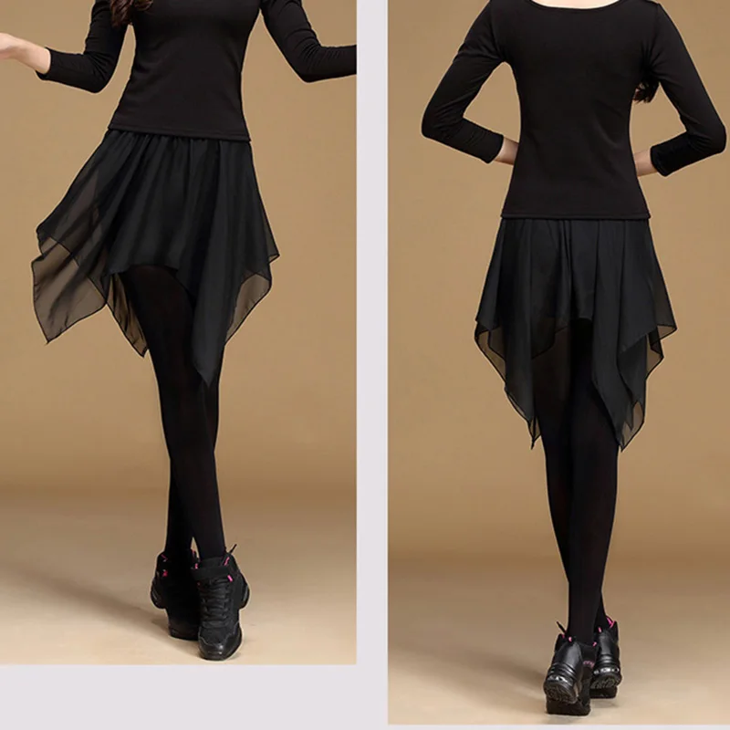 Динамичная неземная черная юбка для латинских танцев нерегулярная Йога