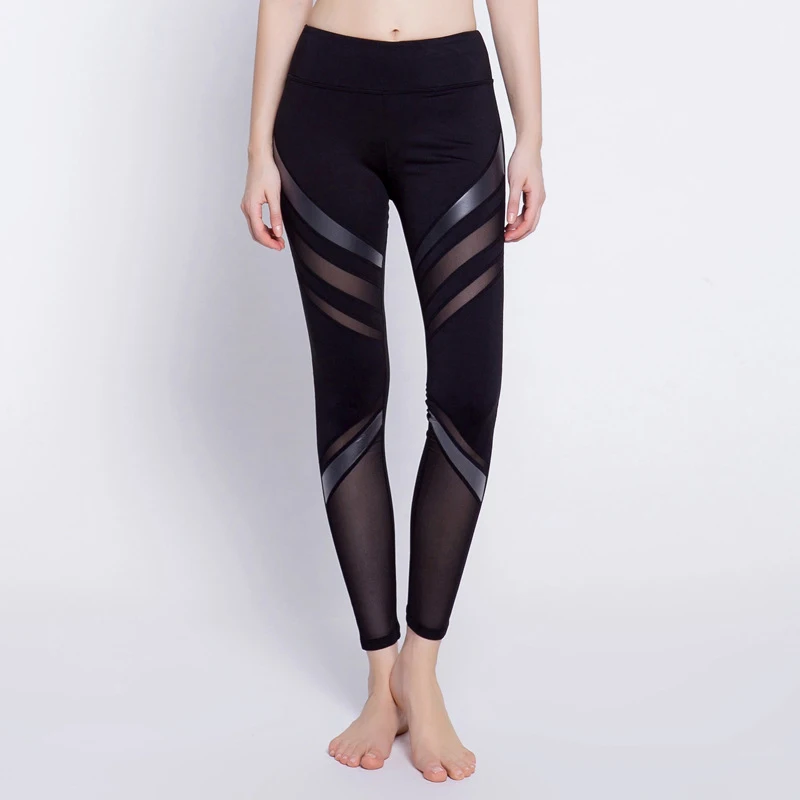 2018 Новый дизайн женские летние лоскутные леггинсы из искусственной кожи