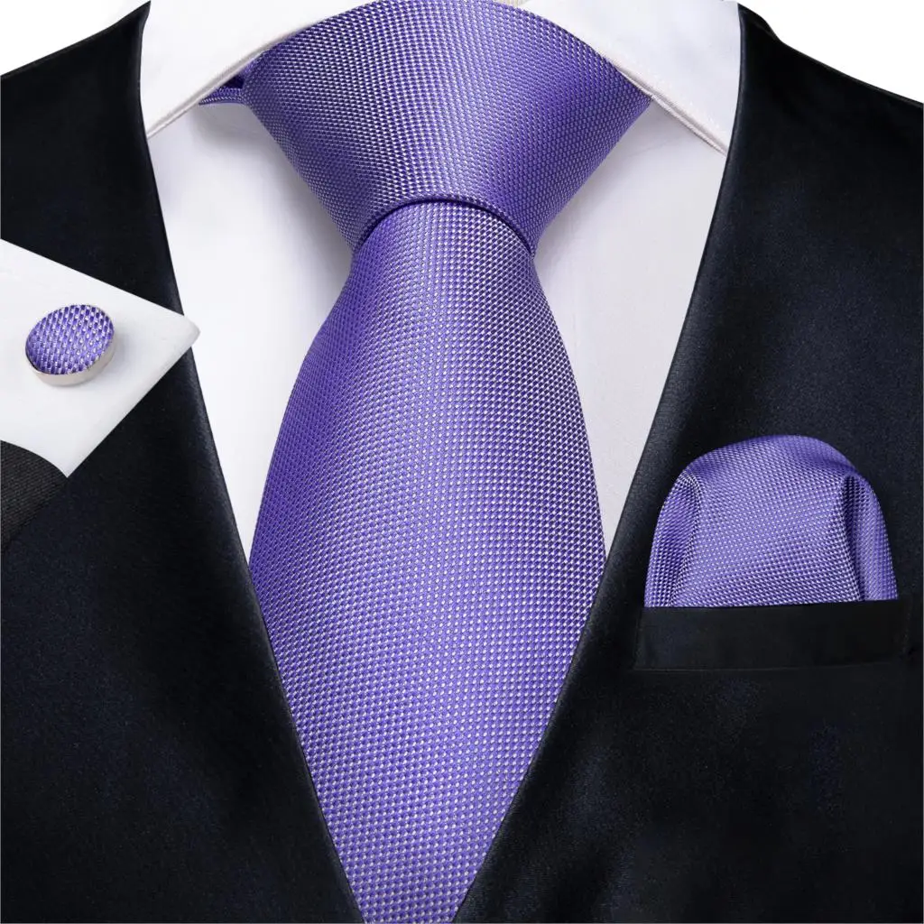 

DiBanGu Classic Purple Solid Tie for Men 100% Silk Mens Gift Tie Hanky Cufflinks Neck Tie Business Wedding Party Tie Set MJ-7144
