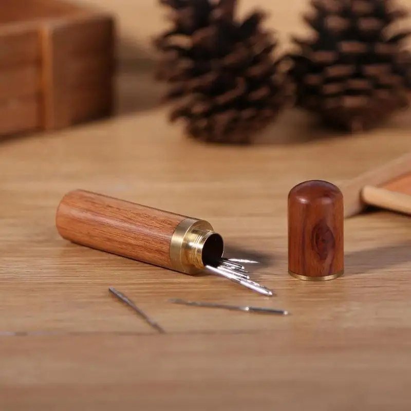 Деревянная коробка для иголок DIY Швейные иглы Корпус чехол Коробки кожа Вязание