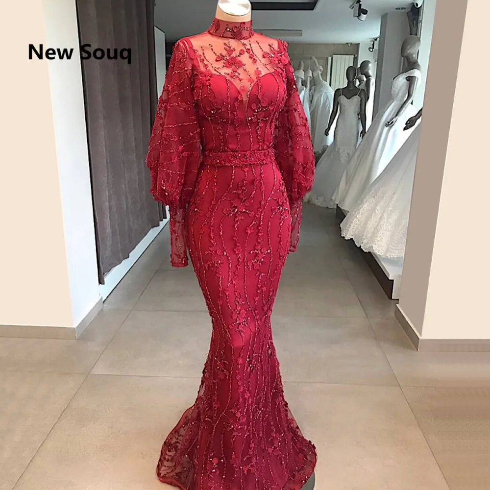 Женское вечернее платье-русалка Прозрачное платье с длинным рукавом и высоким