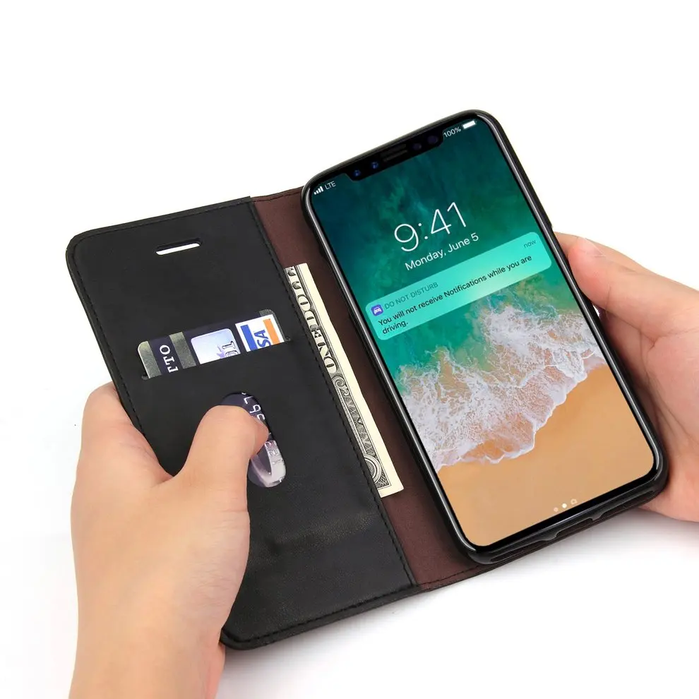 10 Pcs PU Leather Protective Case With Stand and Card Slots Organizer Cellphone Cover Drop Resistant Phone For iPhone X | Мобильные