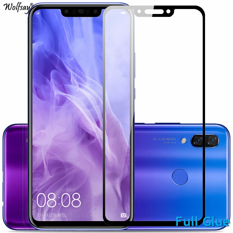 

1PCS Full Glue Screen Protector For Huawei Nova 3 Tempered Glass Full Cover Glass for Huawei Nova 3 9H 2.5D Premium Film Wolfsay