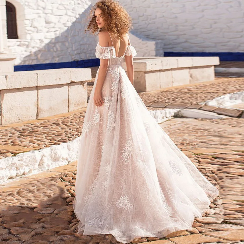 2019 кружевные свадебные платья Vestido De Noiva с плечо Аппликация трапециевидной формы