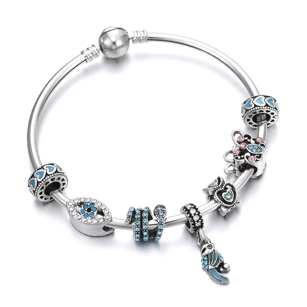 Fairy Jewelry Bracelet Gold Color Bee Clover Pendant Flower Rhinestone Bead Link Charm Women Bracelets Bangles Femme Girl Gift | Украшения