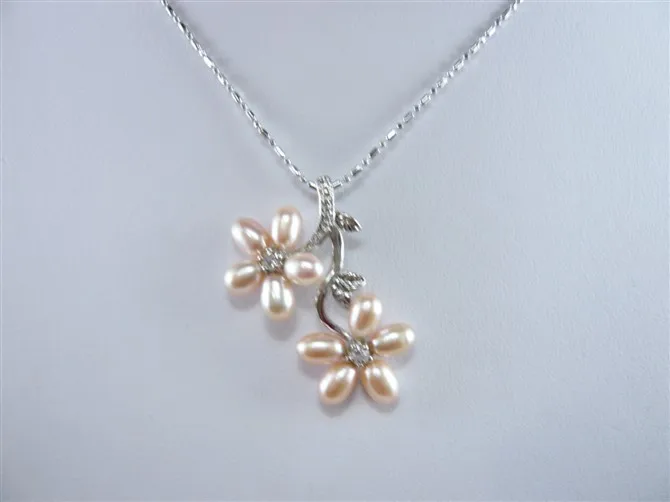 

wonderful cultured pink pearl bead 18KGP CZ flower pendant chain mujer moda