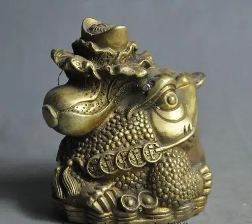 YM 306 китайский латунный по феншуй монета слиток капусты Золотая жаба bufo spittor