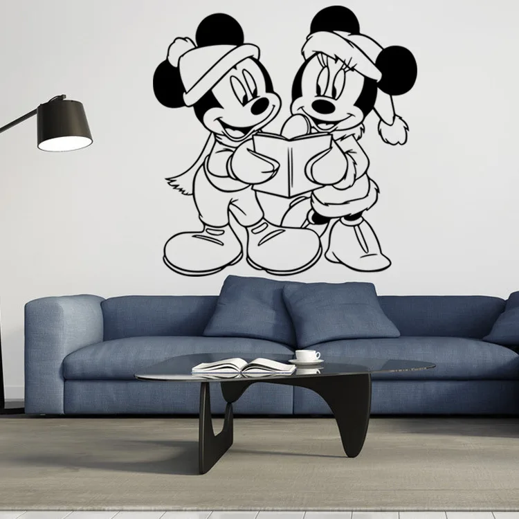 Interesting Mickey Mouse read a book living room bedroom bedside children's sofa backdrop waterproof wall stickers | Дом и сад