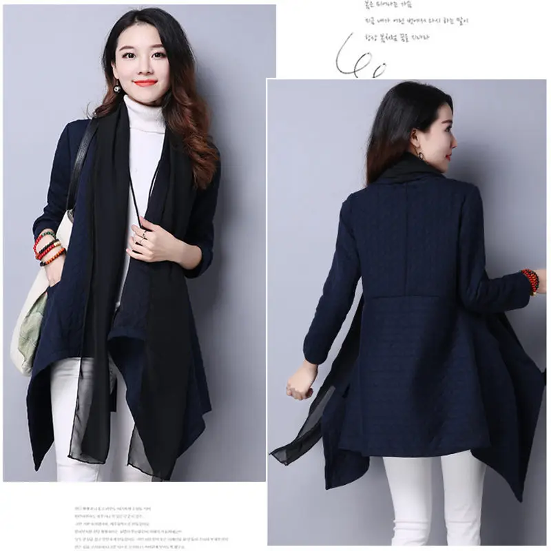 Хлопковая ветровка женские кардиганы пальто Осень-зима 2019 новинка большой