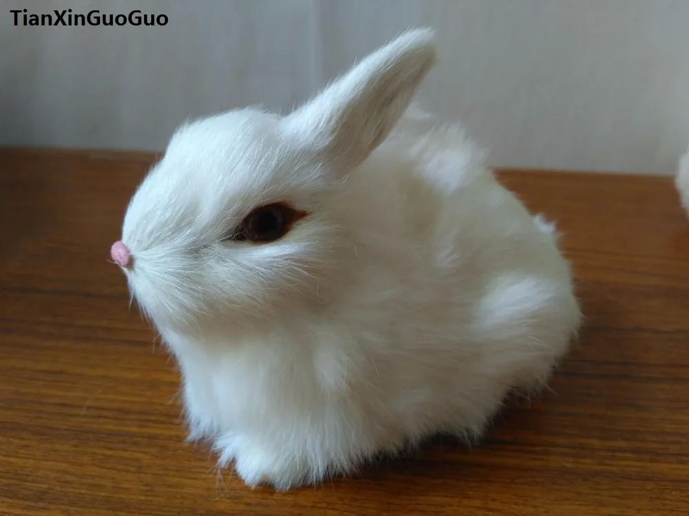 

about 14x11cm white rabbit hard model polyethylene&real furs simulation rabbit prop,home decoration gift s1690