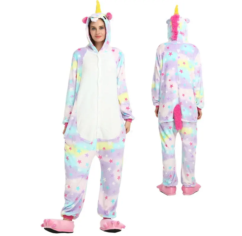 Кигуруми Единорог Животного Пижамы стежка Onesie взрослых унисекс костюм пижамы
